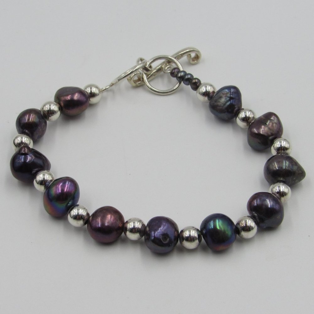 8" Sterling Silver Dark Large Pearl Bracelet